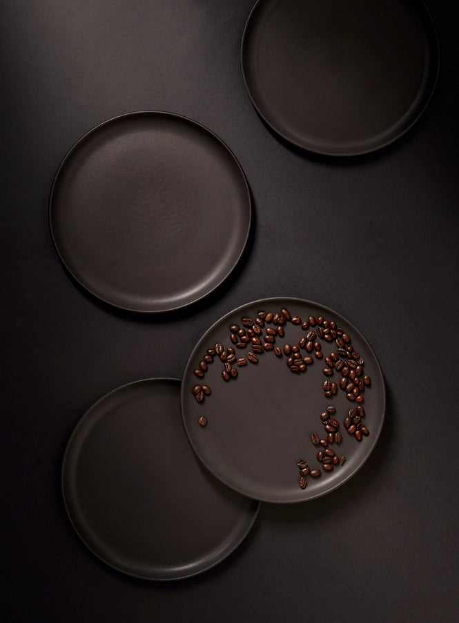 Stoneware Flat Dinner Plate | Edan 9.4"- Matte Black