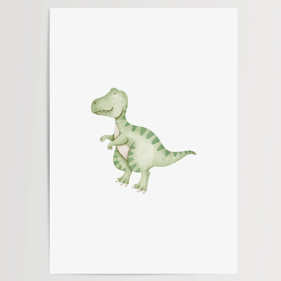 Watercolor Dinosaur Wall Art- Green T-Rex