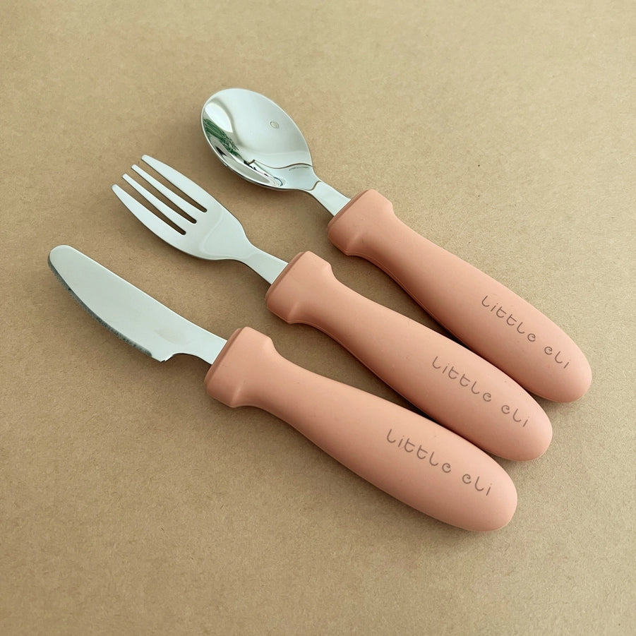 Kids Silicone & Stainless Steel Cutlery Set - Cherry Blossom