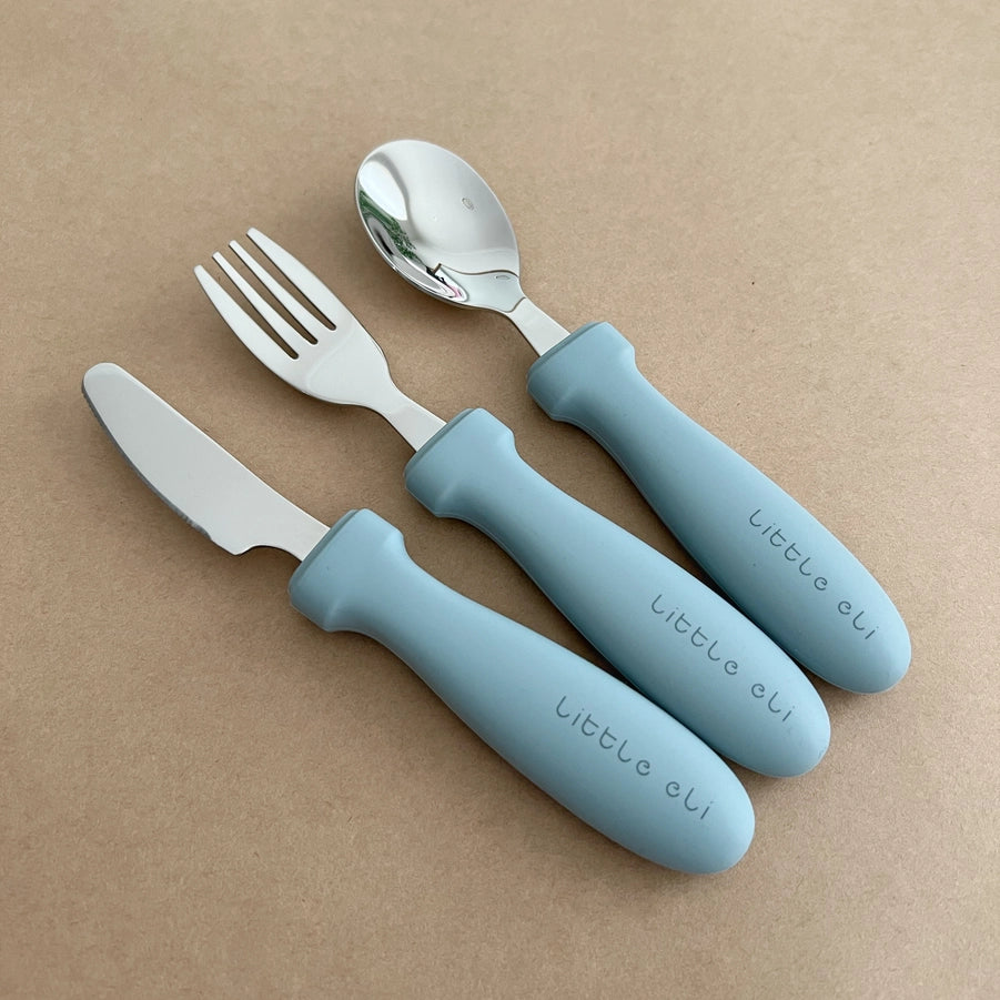 Kids Silicone & Stainless Steel Cutlery Set - Dusty Blue