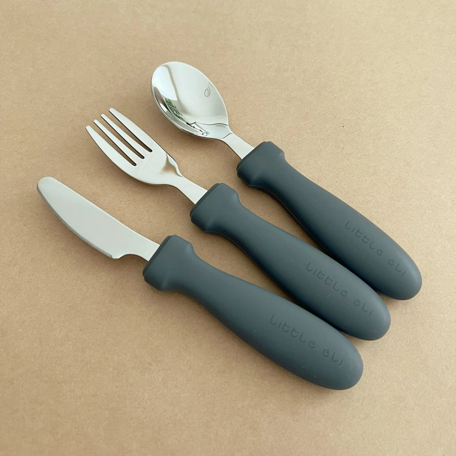 Kids Silicone & Stainless Steel Cutlery Set - River Stone