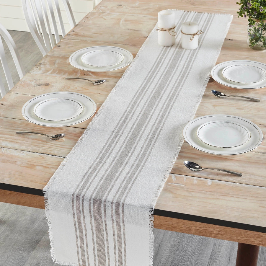 White & Dove Grey Striping Table Runner