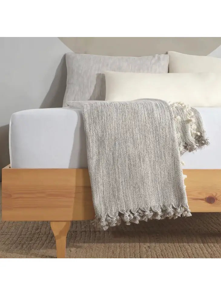 Minimalist 100% Cotton Throw Blanket- Grey
