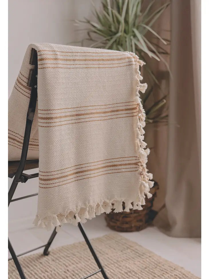 Minimalist 100% Cotton Throw Blanket- Mustard Stripe