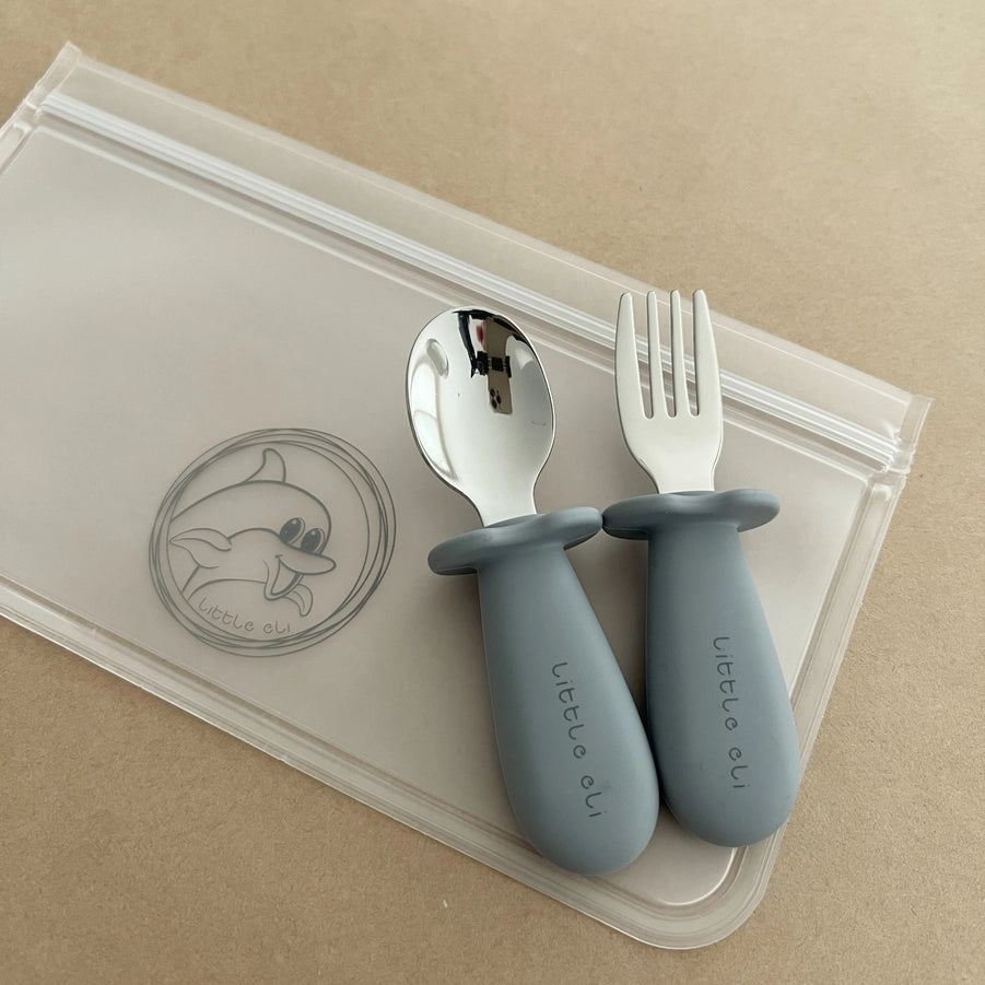 Toddler Silicone & Stainless Steel Cutlery Set - Cloudy Grey