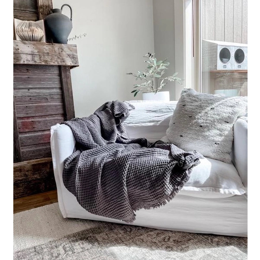 100% Turkish Cotton Waffle Blanket- Charcoal