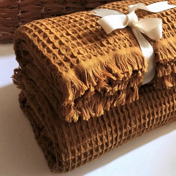 100% Turkish Cotton Waffle Blanket- Mustard