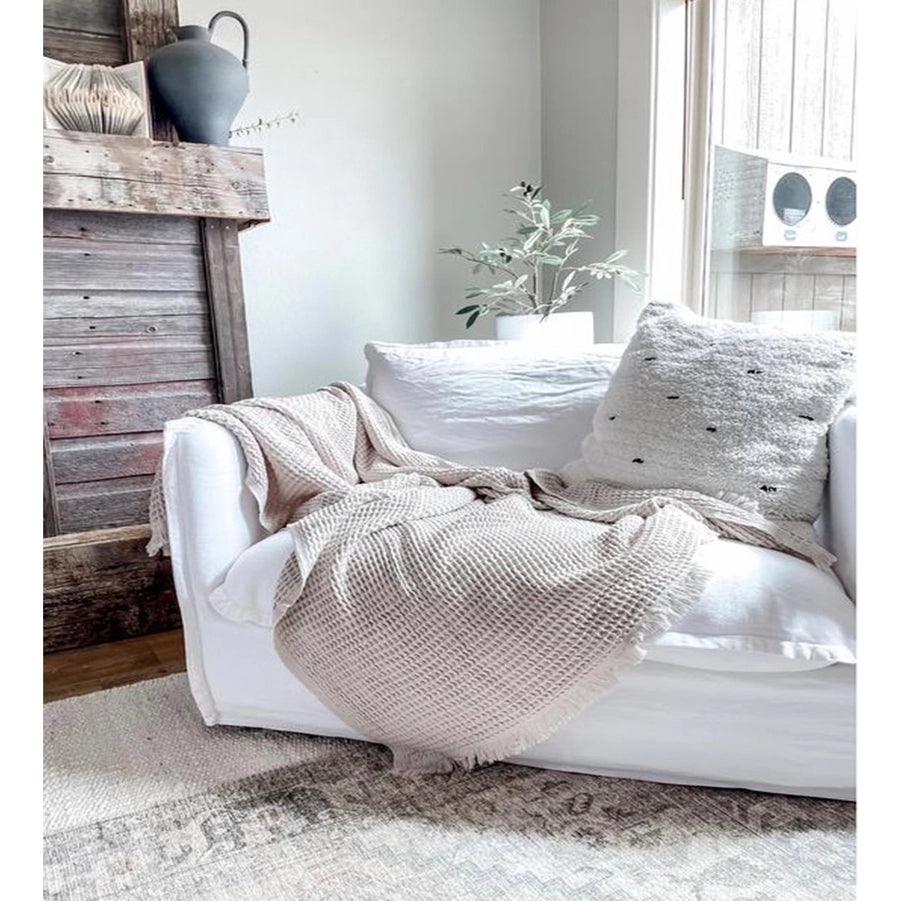 100% Turkish Cotton Waffle Blanket- Sand