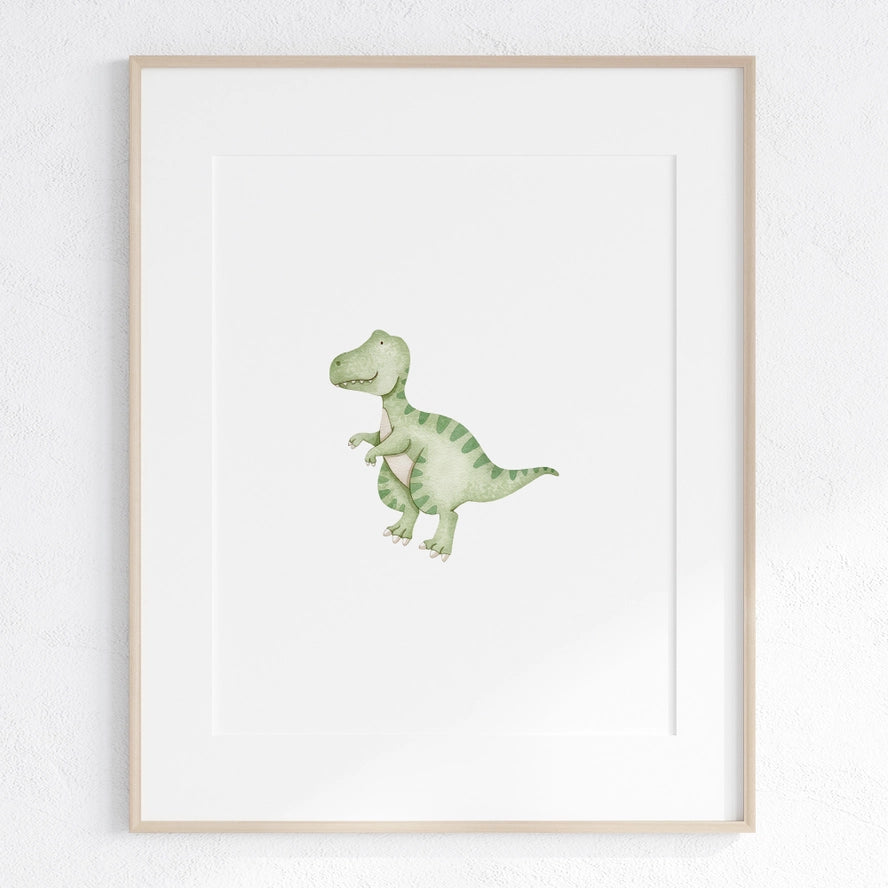 Watercolor Dinosaur Wall Art- Green T-Rex