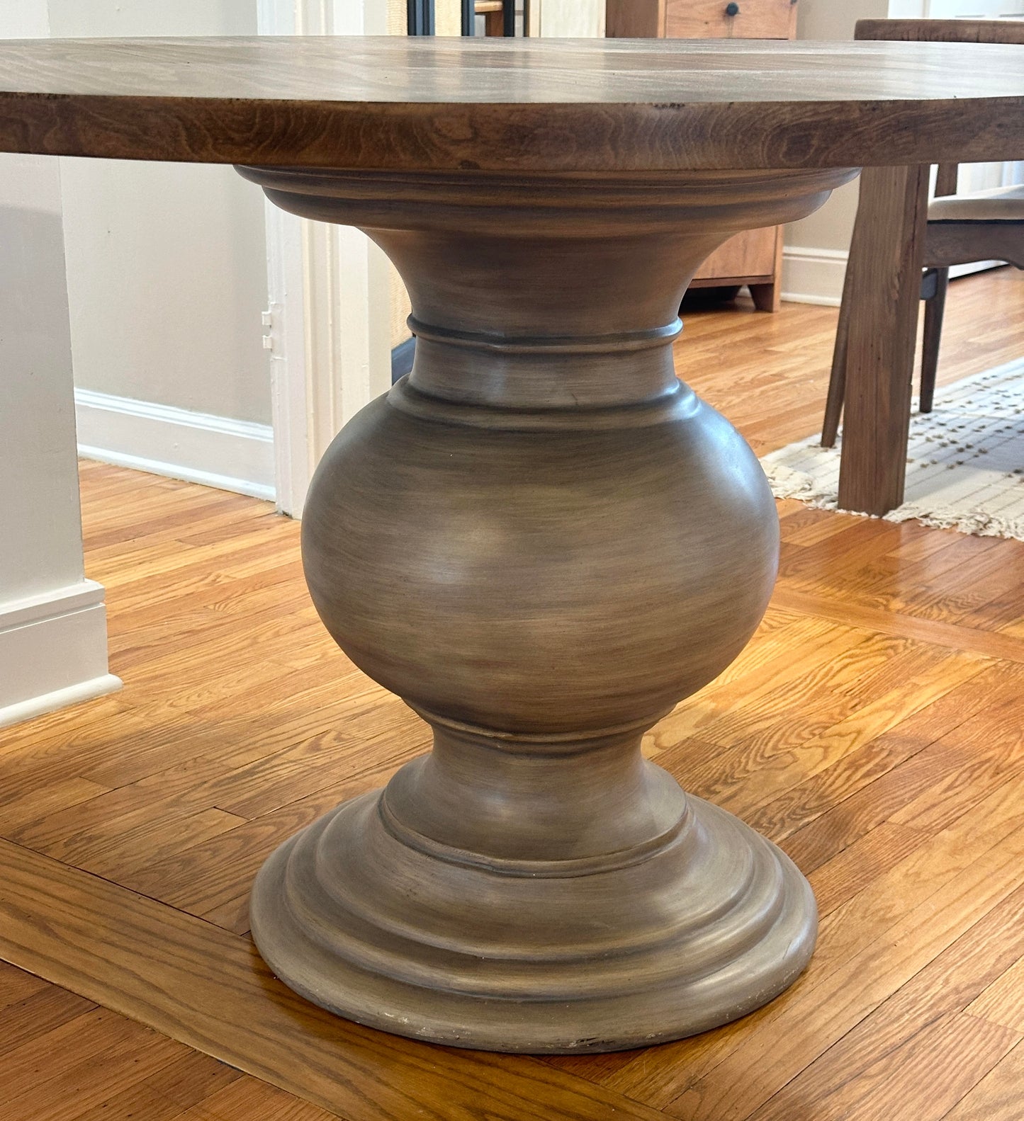 Refinished Round Dining Table On Pedestal Base