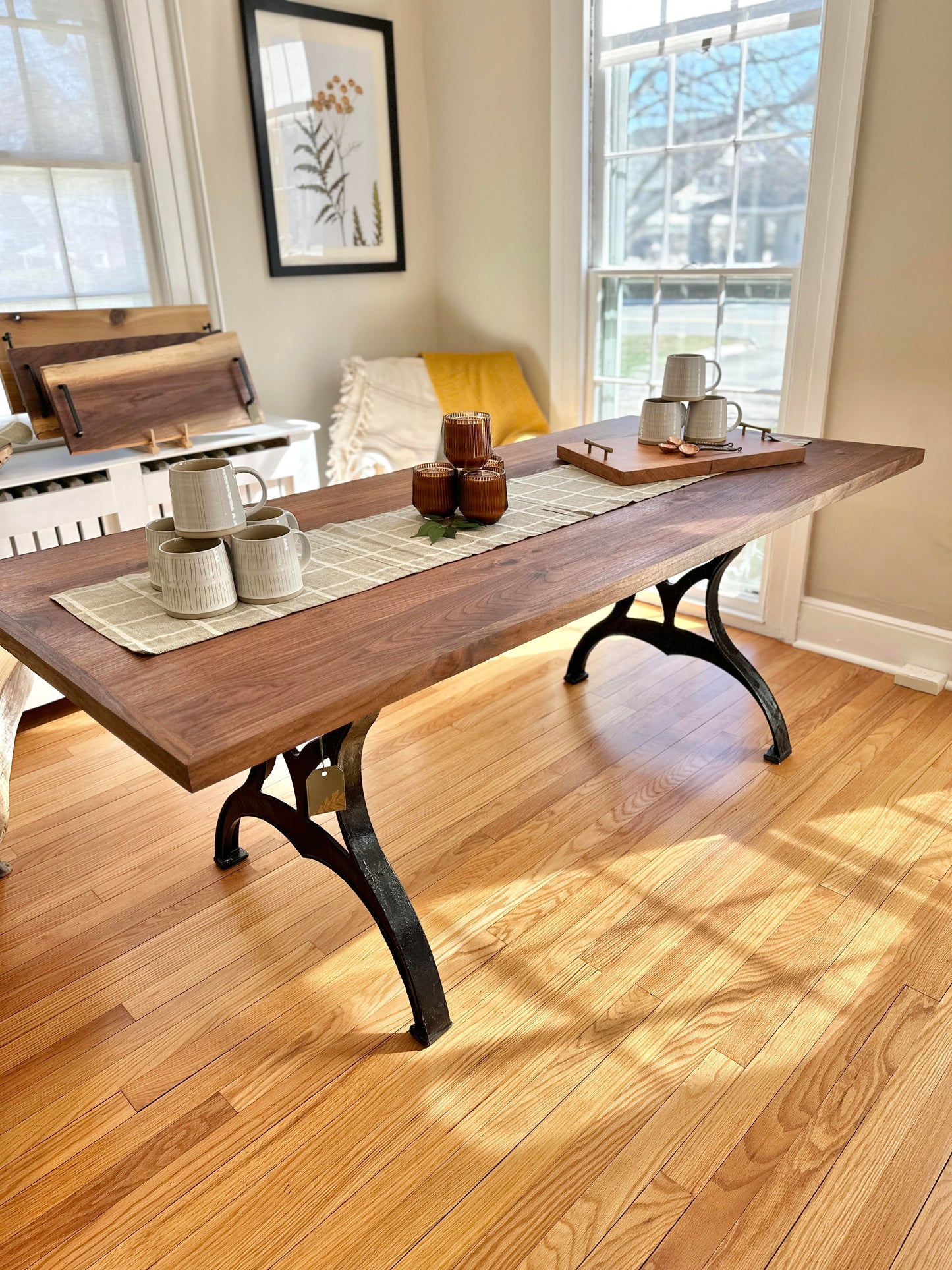 Handmade Black Walnut Dining Table with Heavy Industrial Legs